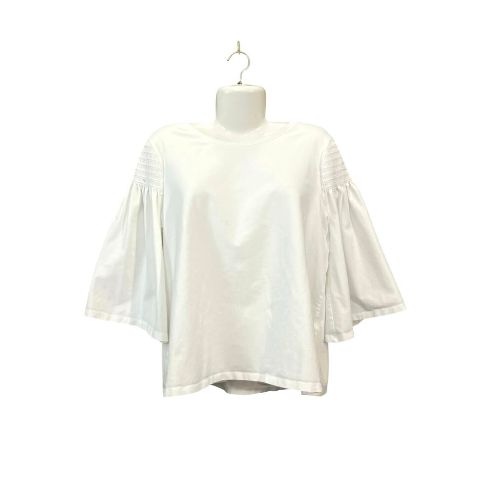 Chico's Women's White Casual 3/4 Sleeve Scoop Neck Smocked Shoulders SZ 3 US/XL - Picture 11 of 11